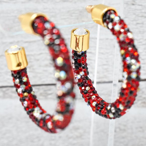 1.75" Black/Red/AB Pave Wrap Rhinestone Hoops (B) - Picture 12 of 12
